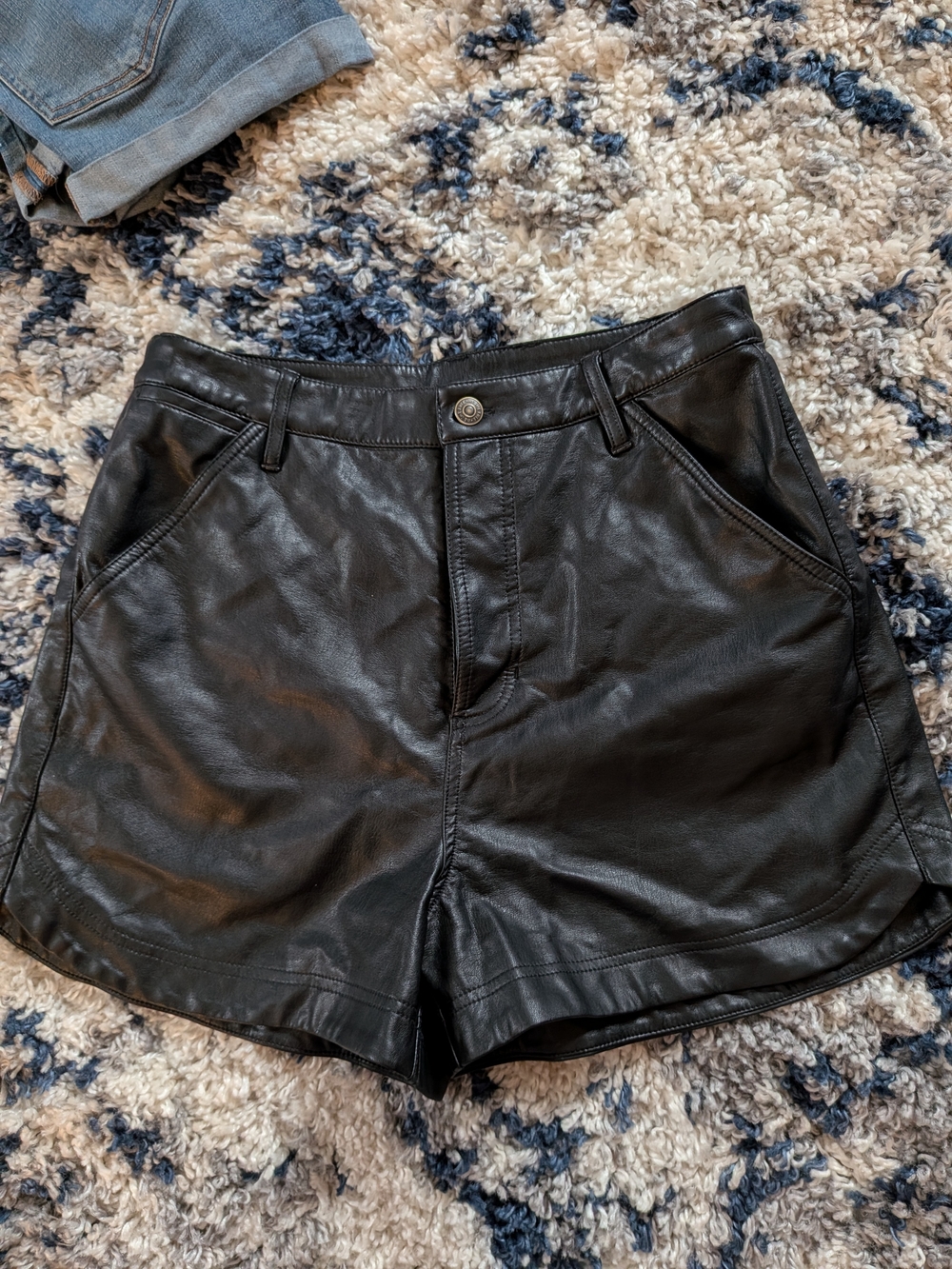 Free People Black High-Rise Faux Leather Shorts